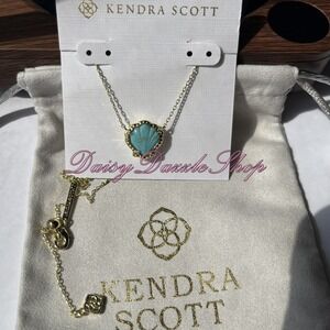 🐚New Kendra Scott Brynne Gold Shell Pendant Necklace In Sea Green Chrysocolla ✨